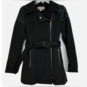 Michael Kors side zip long sleeve black pea coat with belt